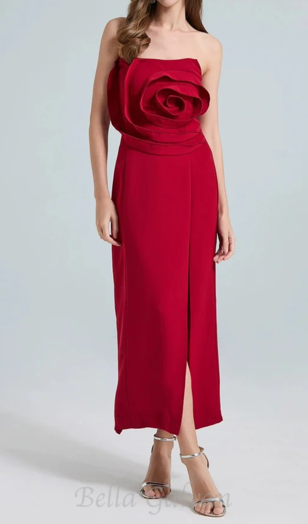 Flowering Girl Women michelle 3d flower strapless midi dress in red