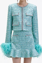 Flowering Girl Women Stephanie Boucle Feather Jacket Suit In Green