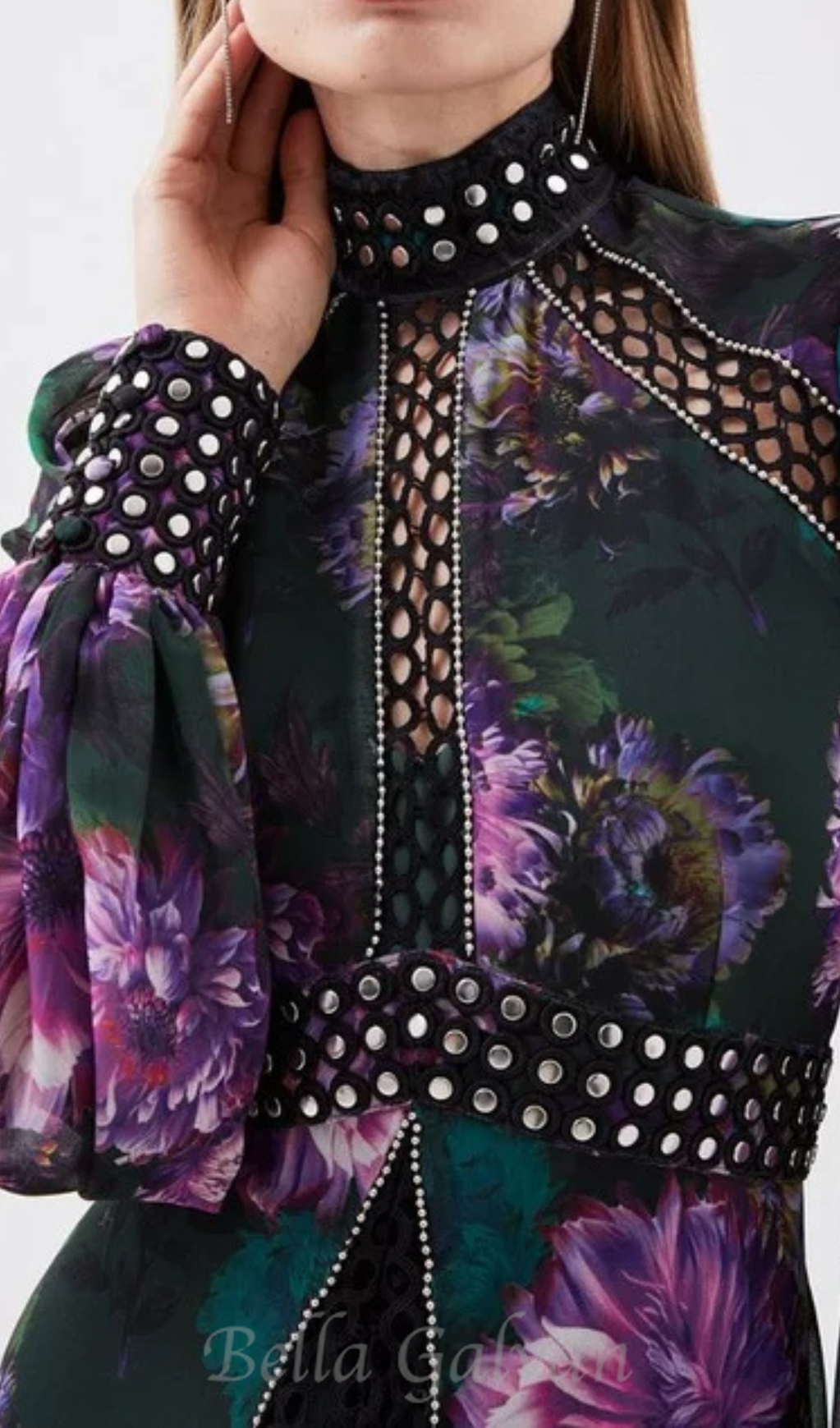 Flowering Girl Women multicolor studded floral lace maxi dress