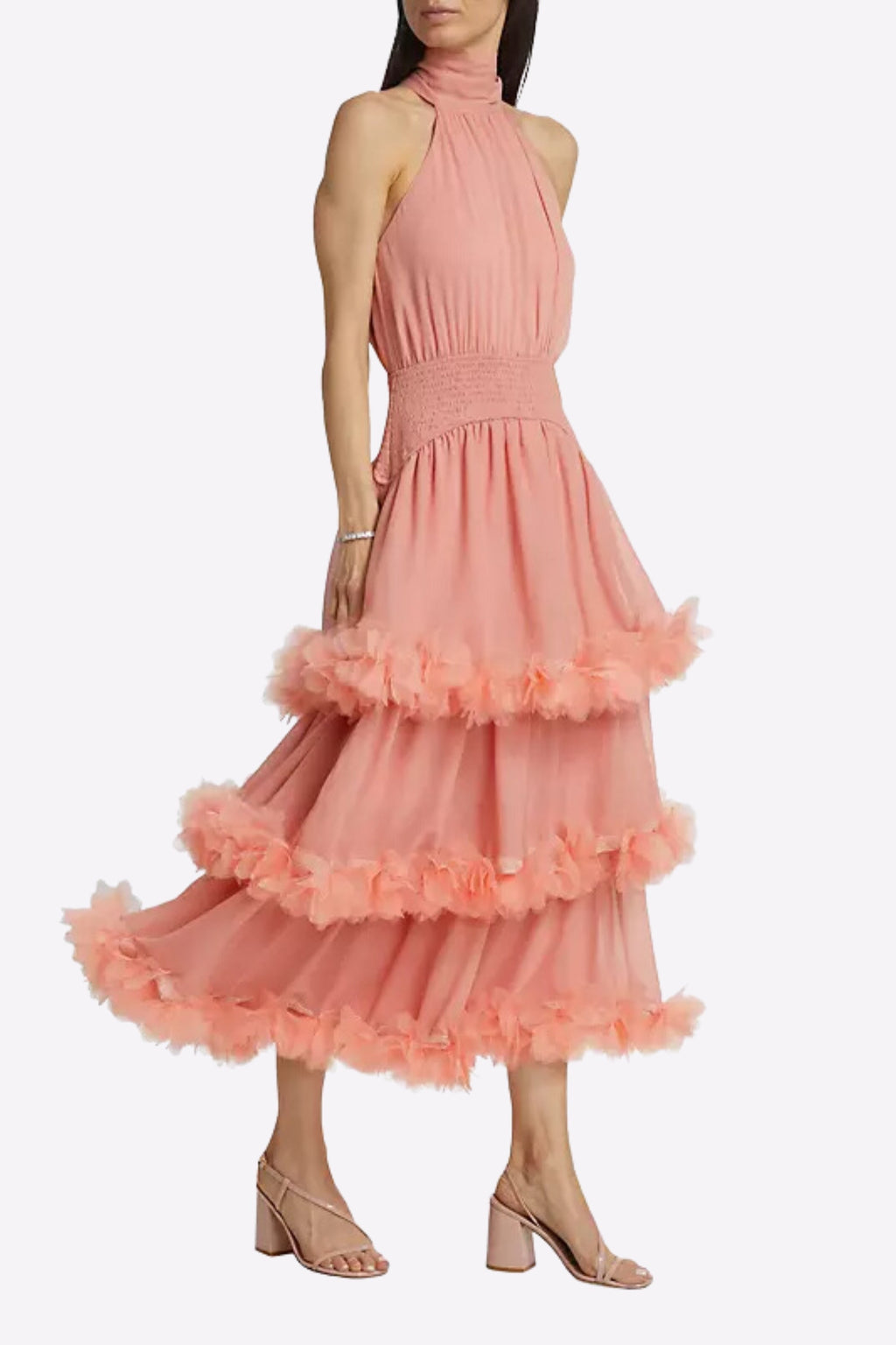 Flowering Girl Women Nereida Tiered Midi Dress In Pale Orange