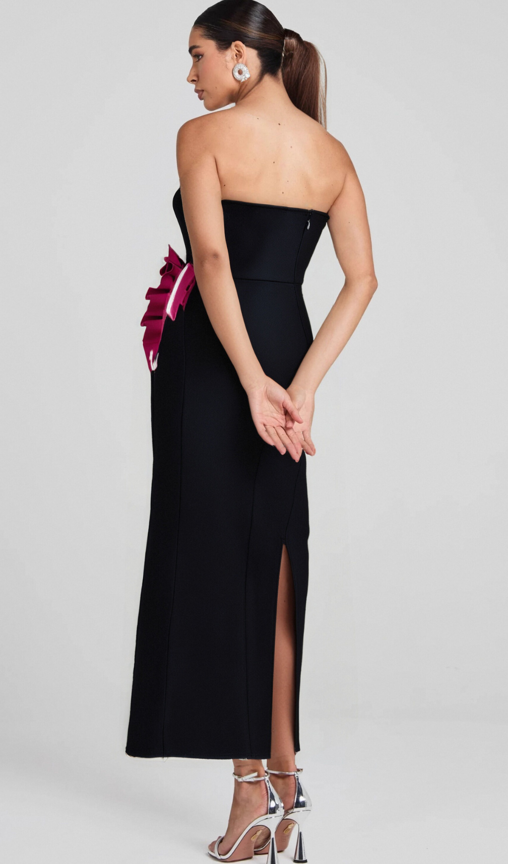 Flowering Girl Women PLEATED ORNAMENTED BANDAGE MAXI DRESS IN BLACK