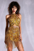 Flowering Girl Women Pre-Sale Anthiadi Diamond Cutout Fringe Mesh Dress