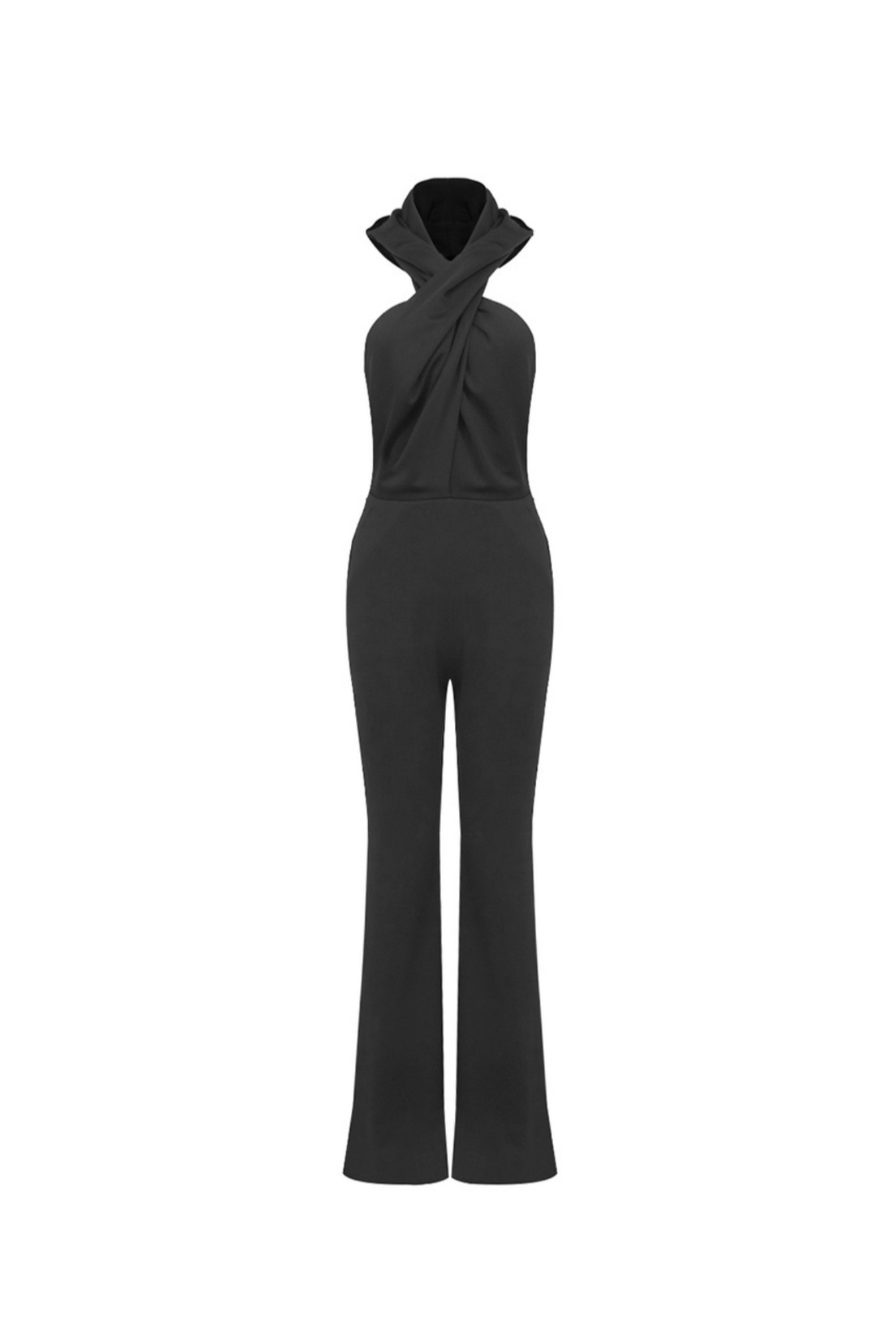 Flowering Girl Women Black Backless Hooded Jumpsuit With Slip Pockets