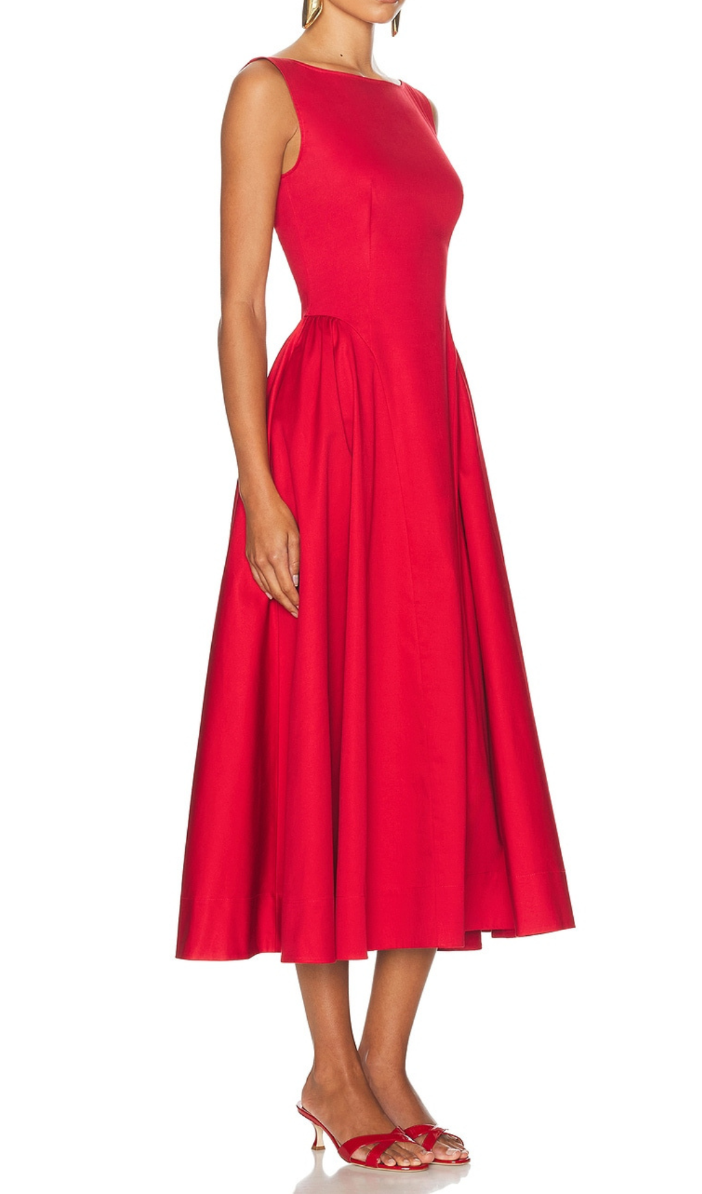 Flowering Girl Women Stretch Cotton Sateen Midi Dress in red