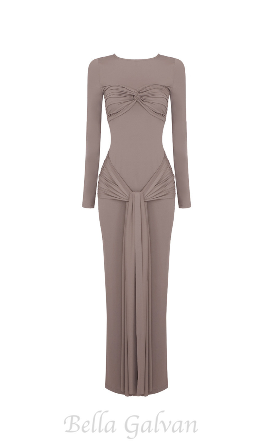 Flowering Girl Women Round neck ribbed knit maxi dress in coffee