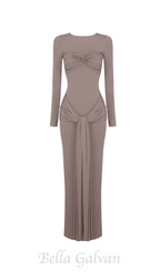 Flowering Girl Women Round neck ribbed knit maxi dress in coffee