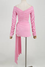 Flowering Girl Women Long Sleeve Drape Mini Dresses In Pink