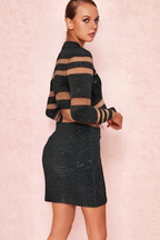 Flowering Girl Women Patchwork Rhinestone Skirt In Black