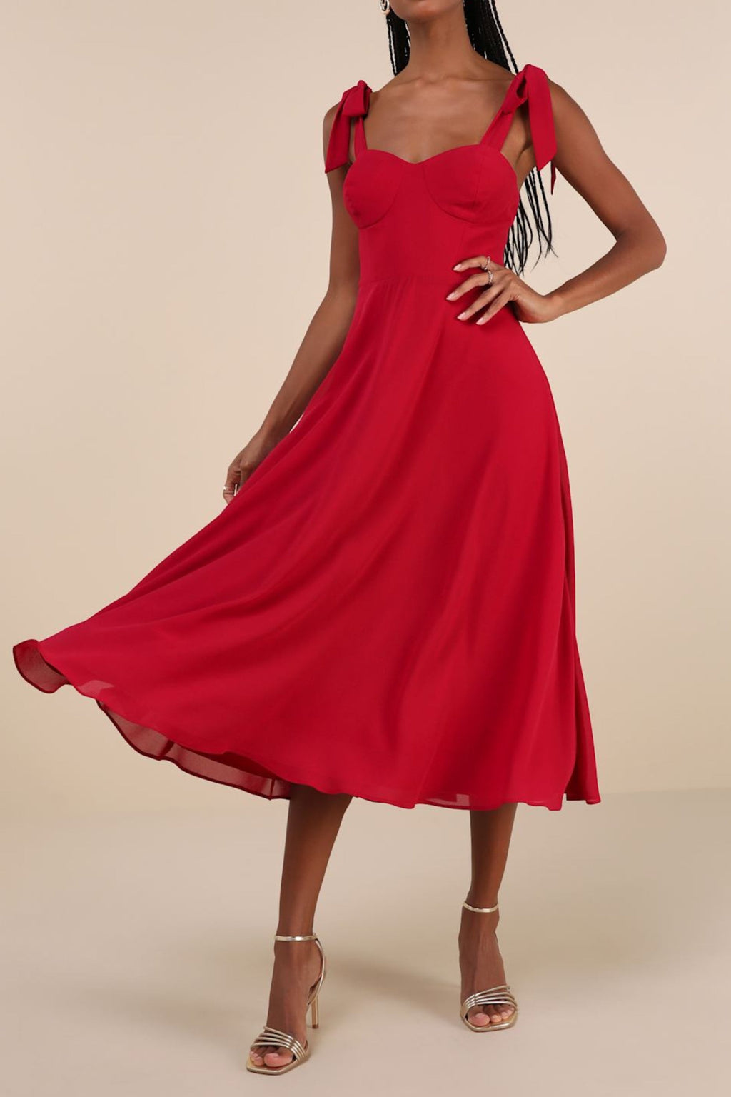 Flowering Girl Women Berry Red Tie-Strap A-Line Midi Dress