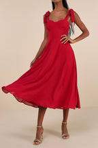 Flowering Girl Women Berry Red Tie-Strap A-Line Midi Dress