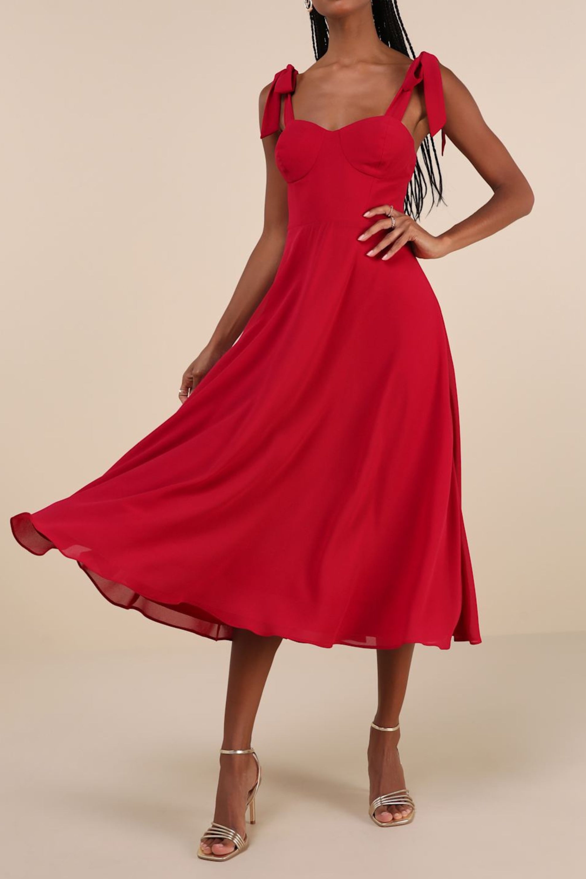 Flowering Girl Women Berry Red Tie-Strap A-Line Midi Dress
