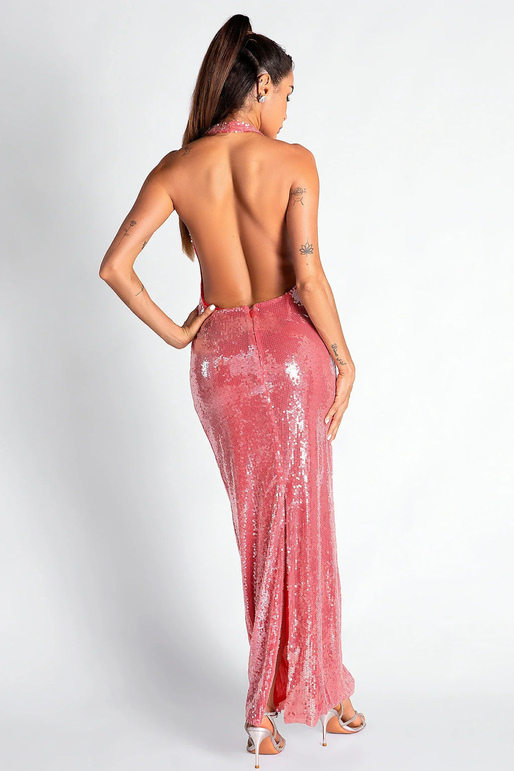 Flowering Girl Women Necho V-Neck Backless Sequin Dress