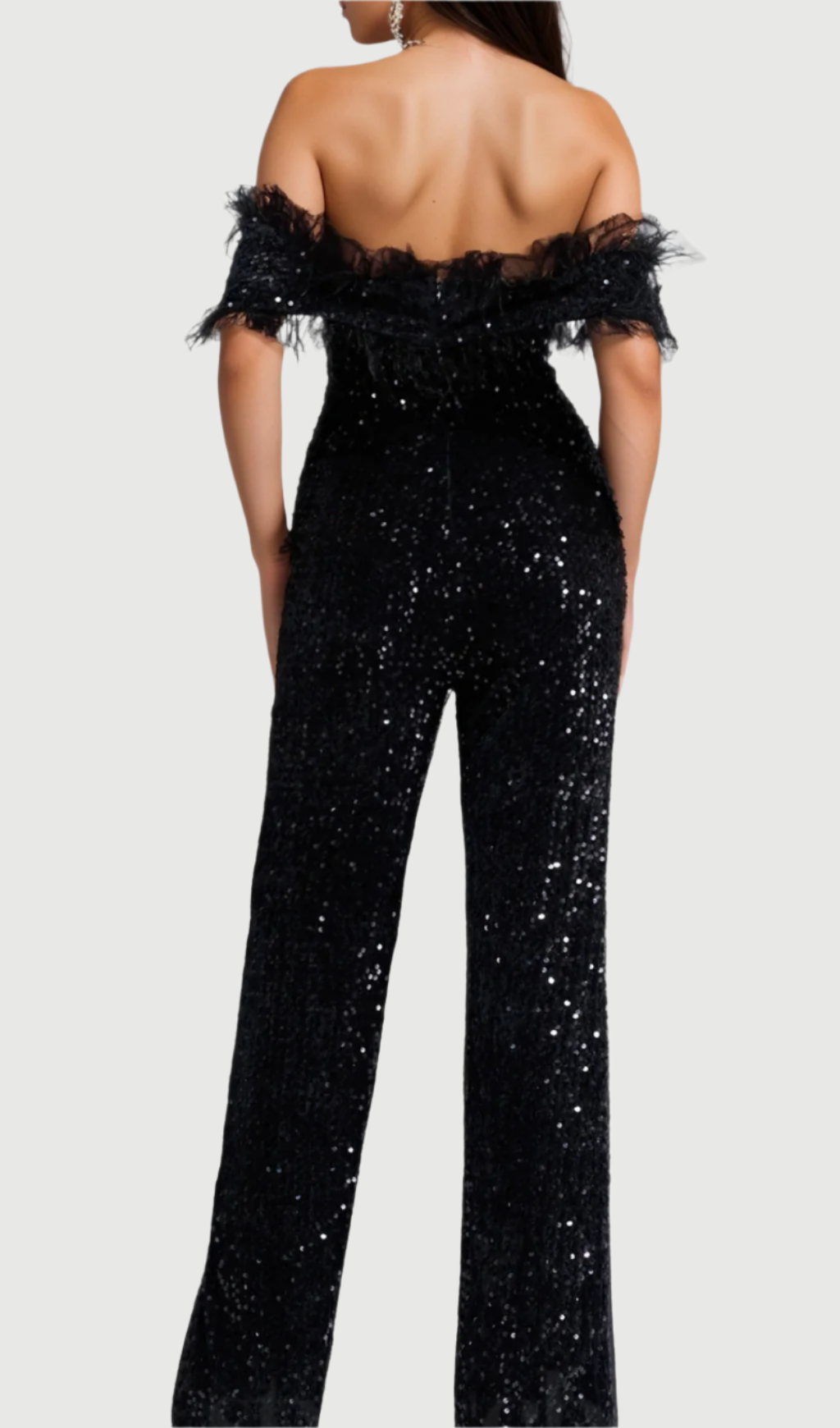 Flowering Girl Women off-shoulder sequin jumpsuit in black