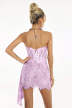 Kellie Strapless Lace Appliques Mini Dress In Light Purple