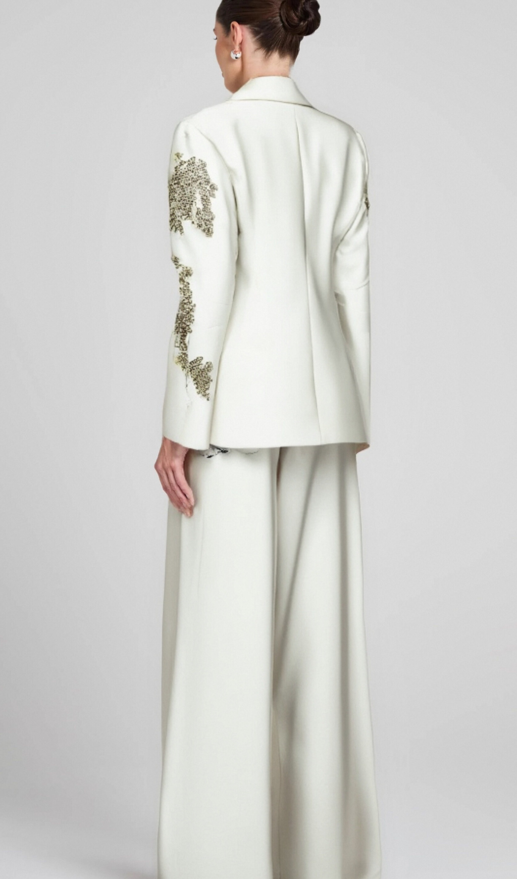 Flowering Girl Women Winee Rhinestones embellished Blazer Set White