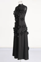 Flowering Girl Women Annona Black Flower Embellished Maxi Dress