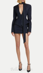 Flowering Girl Women Hibyl Pinstripe Scarf Blazer in black