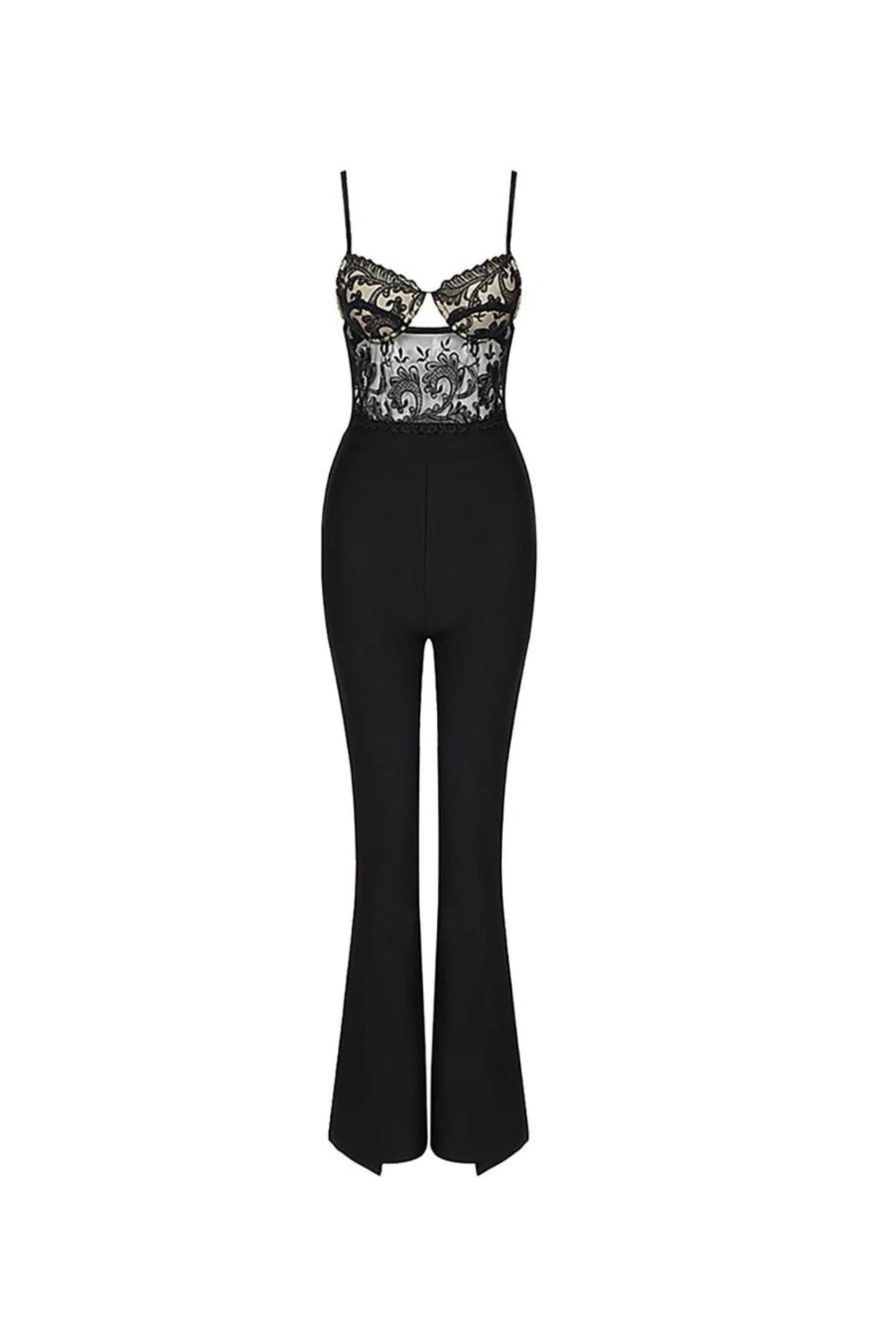 Flowering Girl Women Lace Bandage Jumpsuit In Black