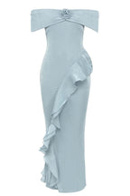 Flowering Girl Women Off Shoulder Ruffled Maxi Dress In Tinged Blue