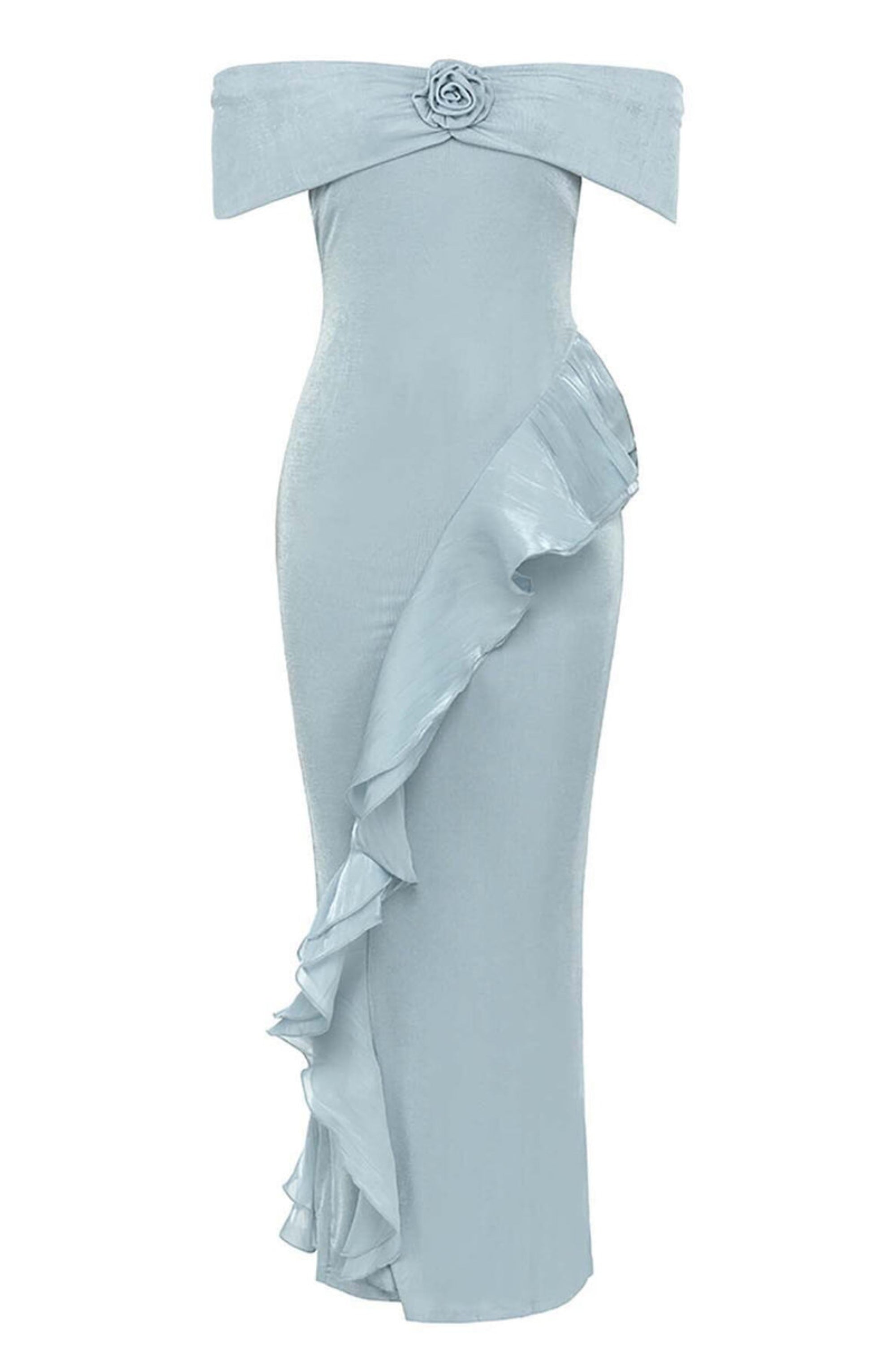 Flowering Girl Women Off Shoulder Ruffled Maxi Dress In Tinged Blue
