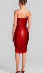 Flowering Girl Women NECK METALLIC BANDAGE DRESS - RED