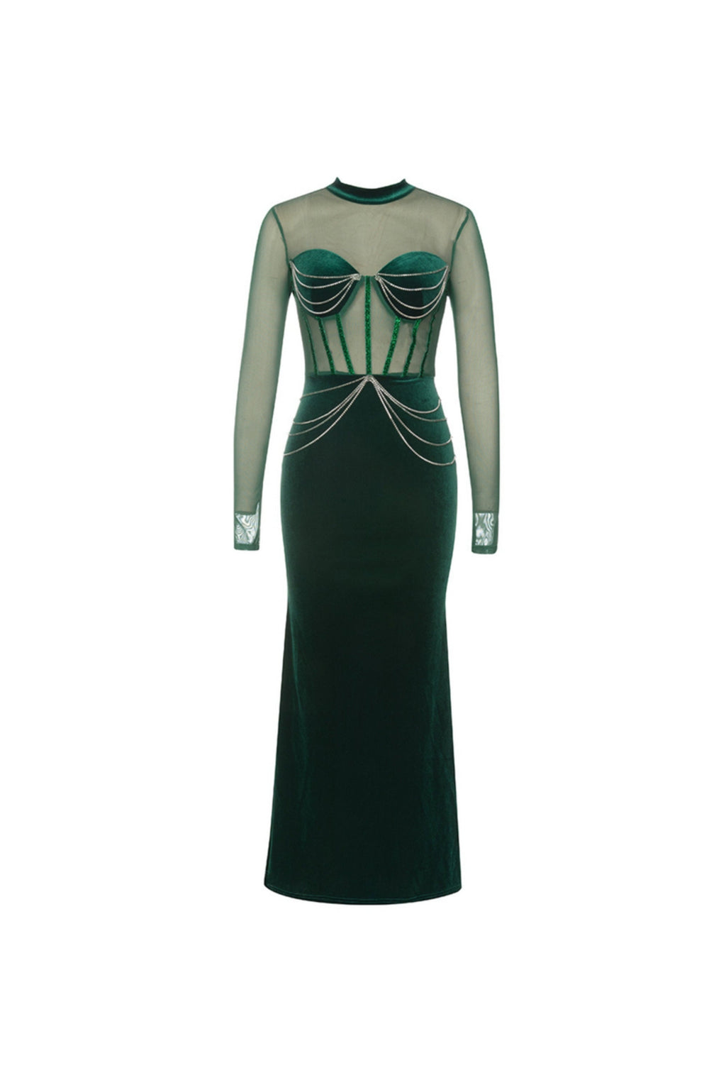 Flowering Girl Women Long Sleeve Bustier Maxi Velvet Dress