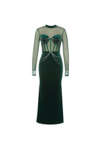Flowering Girl Women Long Sleeve Bustier Maxi Velvet Dress