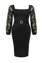 Flowering Girl Women Lace Long Sleeve Bandage Dresses In Black