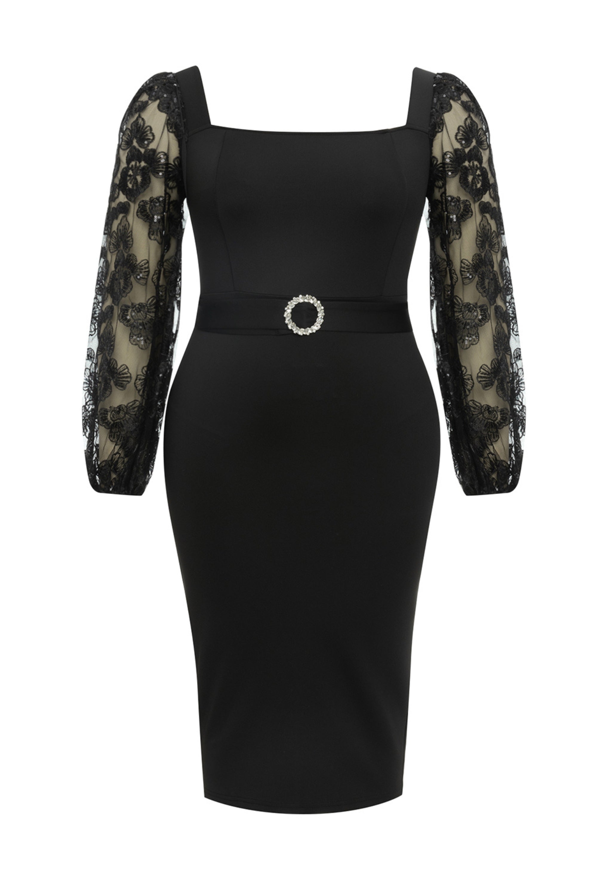 Flowering Girl Women Lace Long Sleeve Bandage Dresses In Black