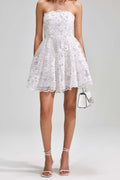Flowering Girl Women Beaded Sequin Bandeau Mini Dress In White