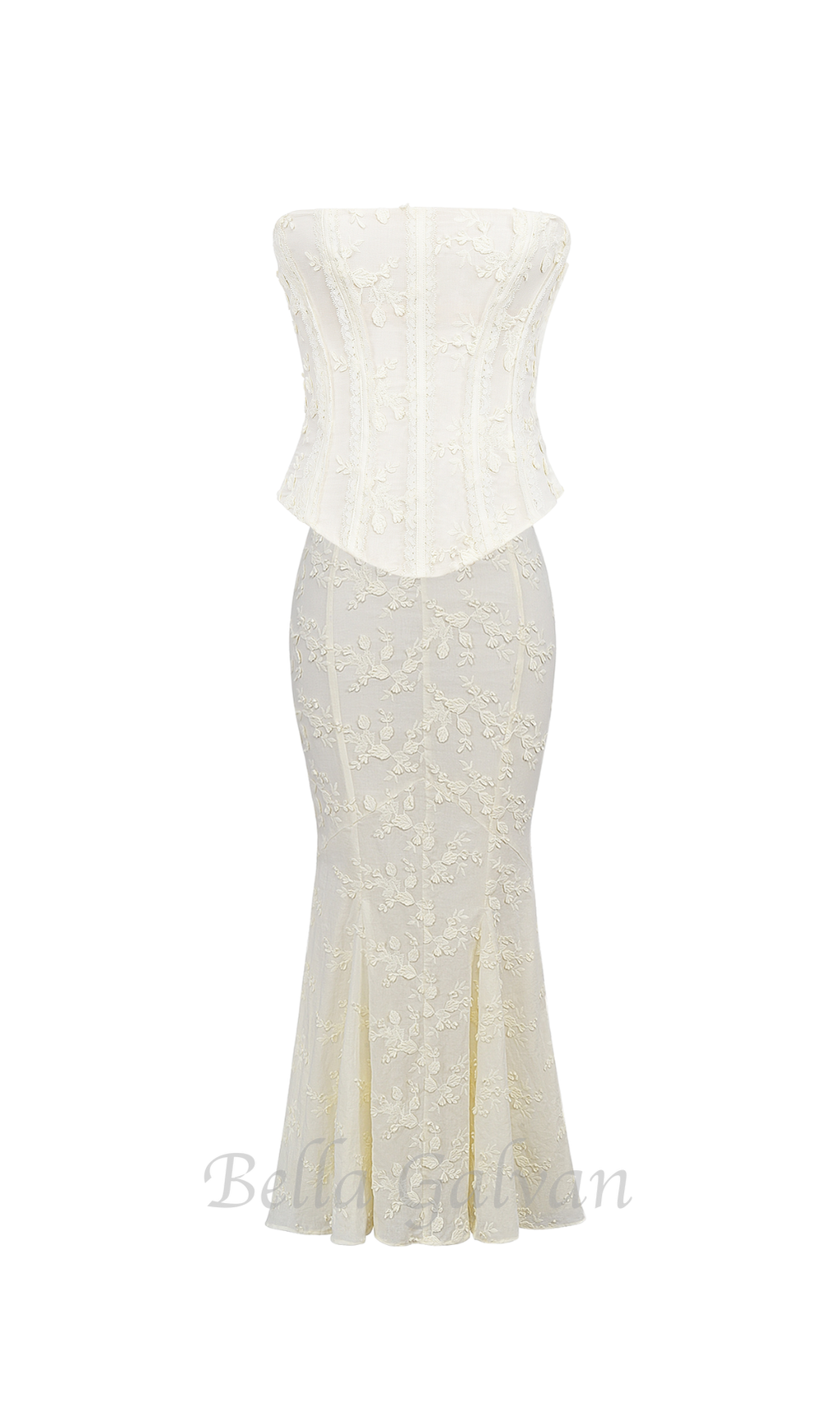Flowering Girl Women vintage ivory embroidered strapless corset skirt suit