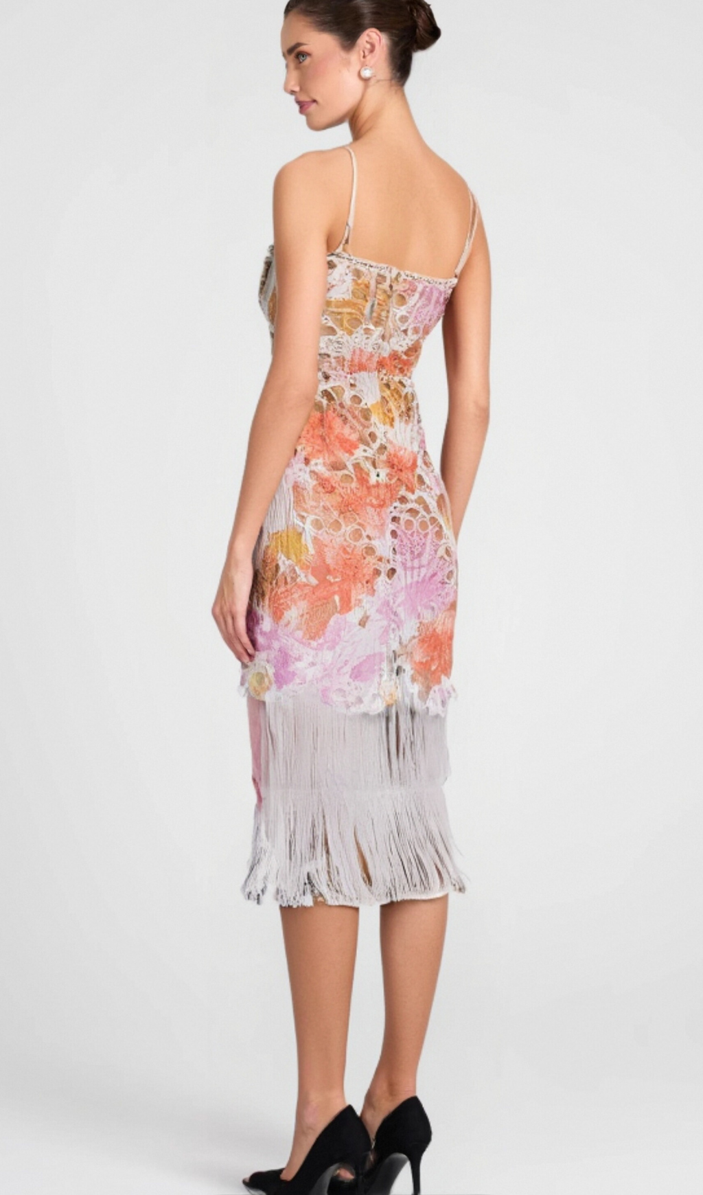 Flowering Girl Women MULTICOLOR EMBROIDERED HOLLOW FRINGE MIDI DRESS