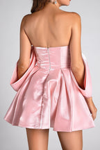 Flowering Girl Women Satin Puff Mini Dress In Pink