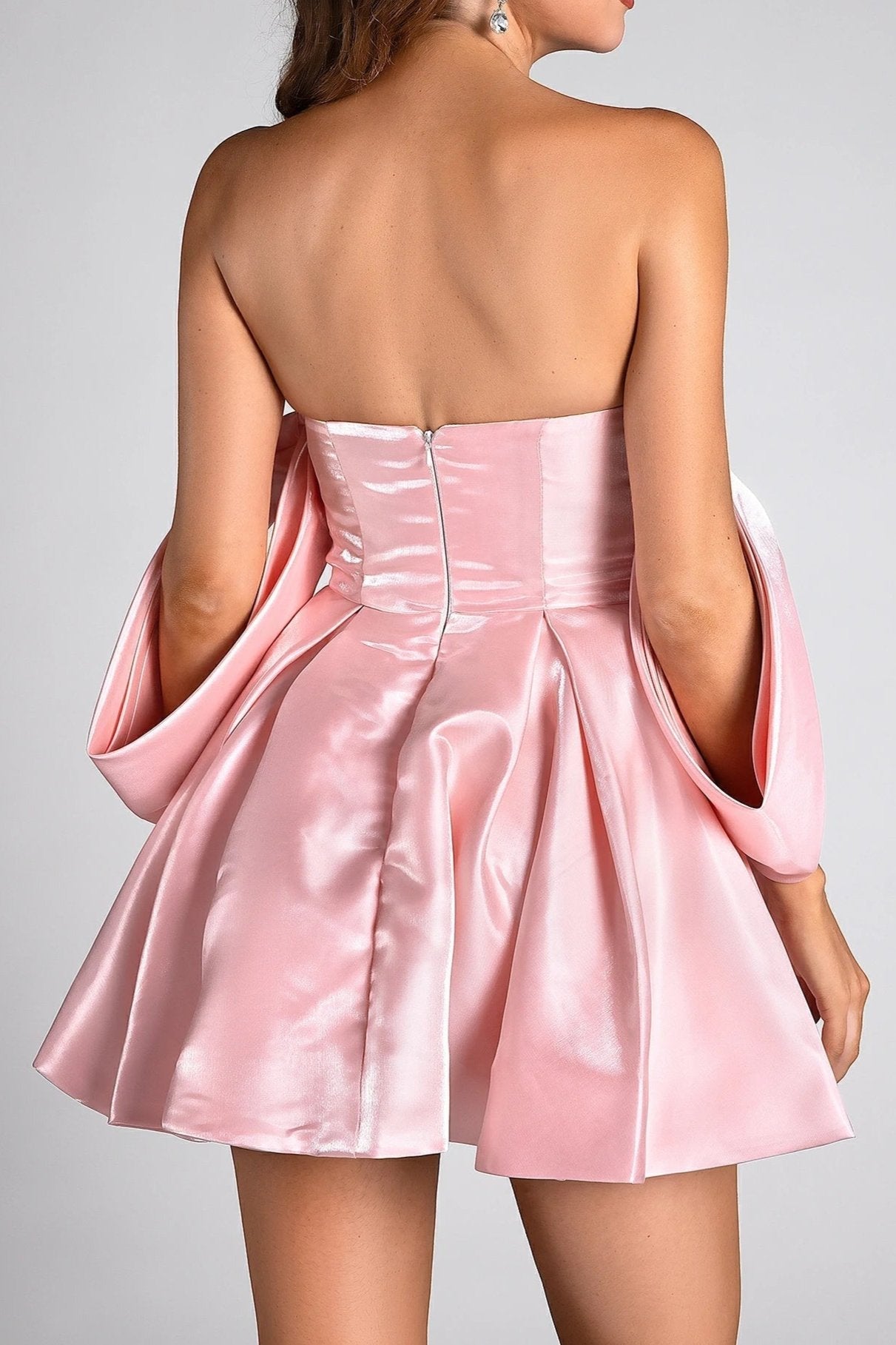 Flowering Girl Women Satin Puff Mini Dress In Pink