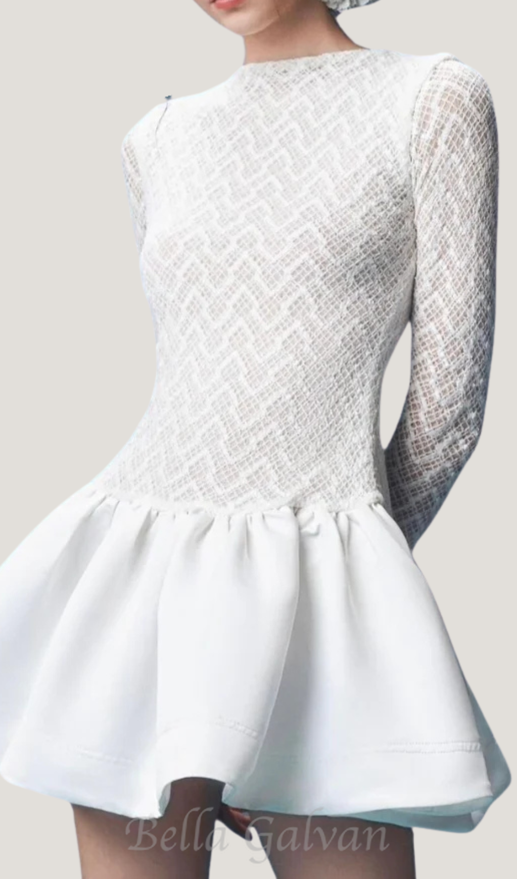 Flowering Girl Women Lace Patchwork Puff Mini Dress in white