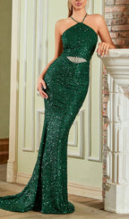 Flowering Girl Women HALTERNECK SEQUIN MAXI DRESS
