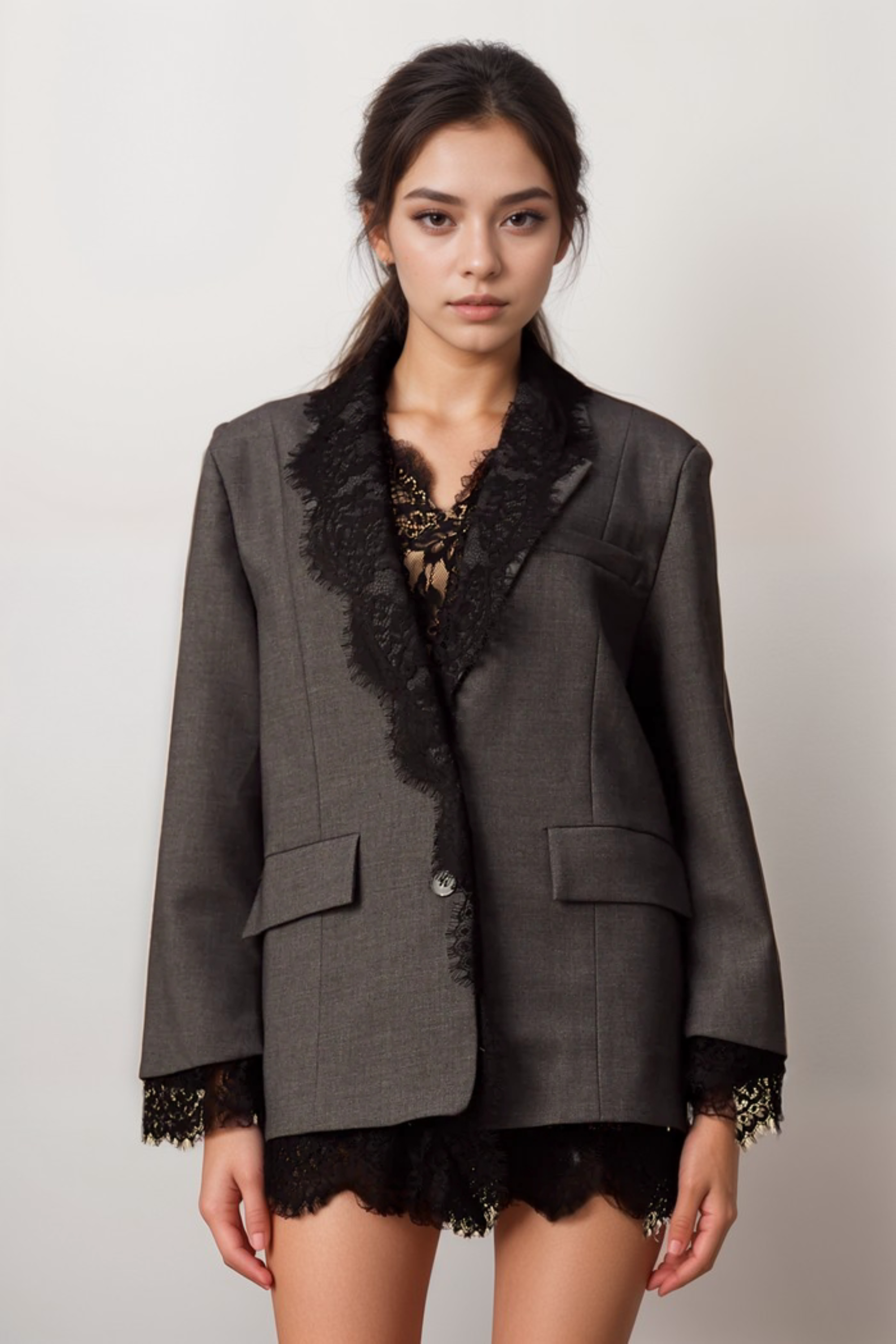 Flowering Girl Women Dianthe Grey Lace-Panel Blazer