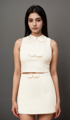 Flowering Girl Women Flaminia white bow-embellished top & skirt matching set