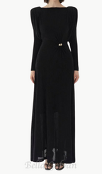 Flowering Girl Women black straight boat neck knitted fabric maxi dress