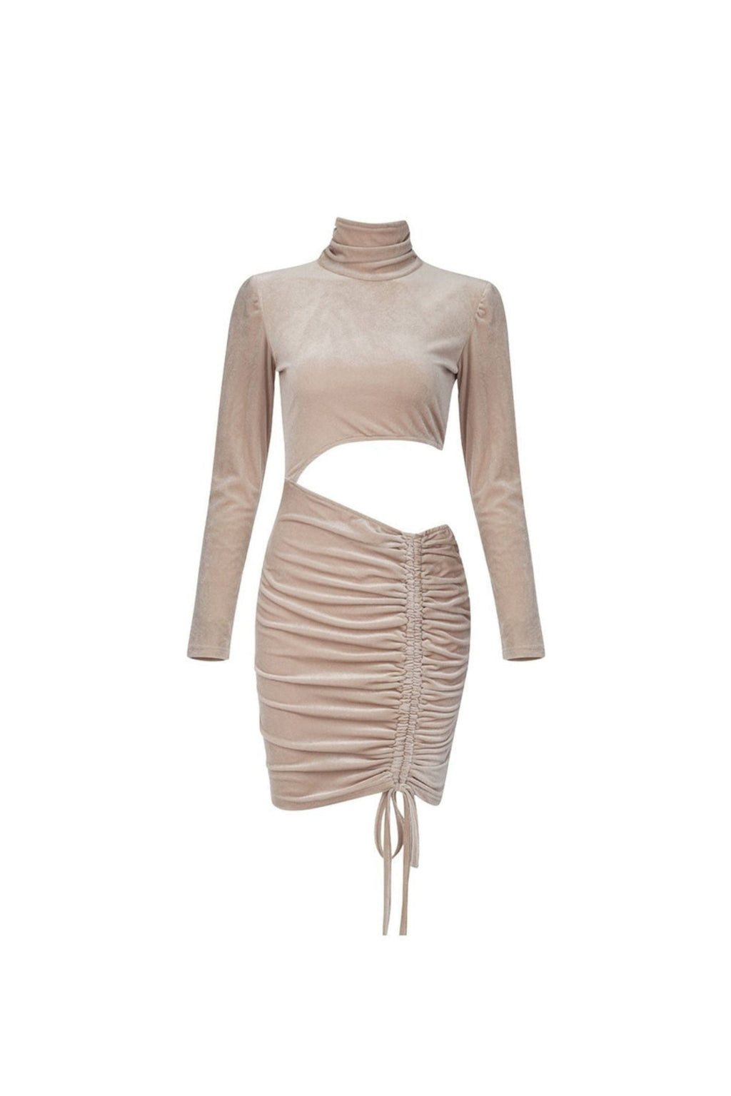 Flowering Girl Women Nude Velvet Cut Out Ruched Mini Dress