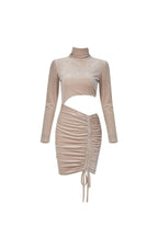 Flowering Girl Women Nude Velvet Cut Out Ruched Mini Dress