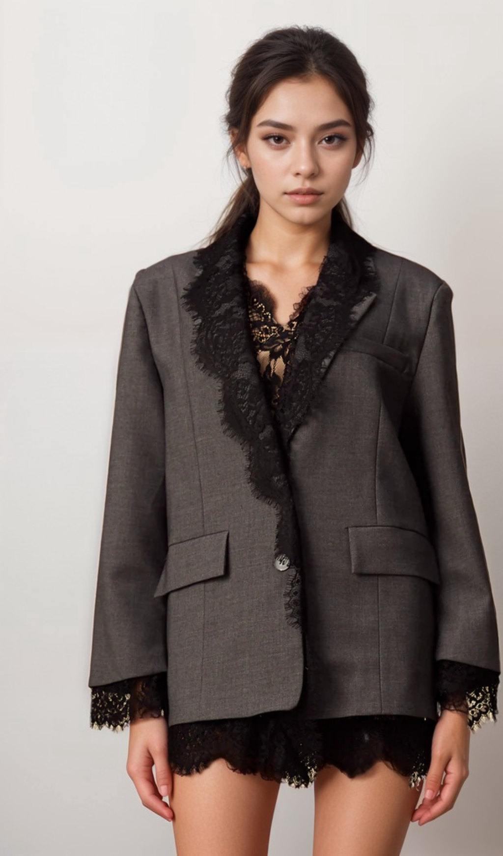 Flowering Girl Women Dianthe grey lace-panel blazer