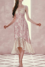 Flowering Girl Women mandy Floral lace embroidery midi dress - pink
