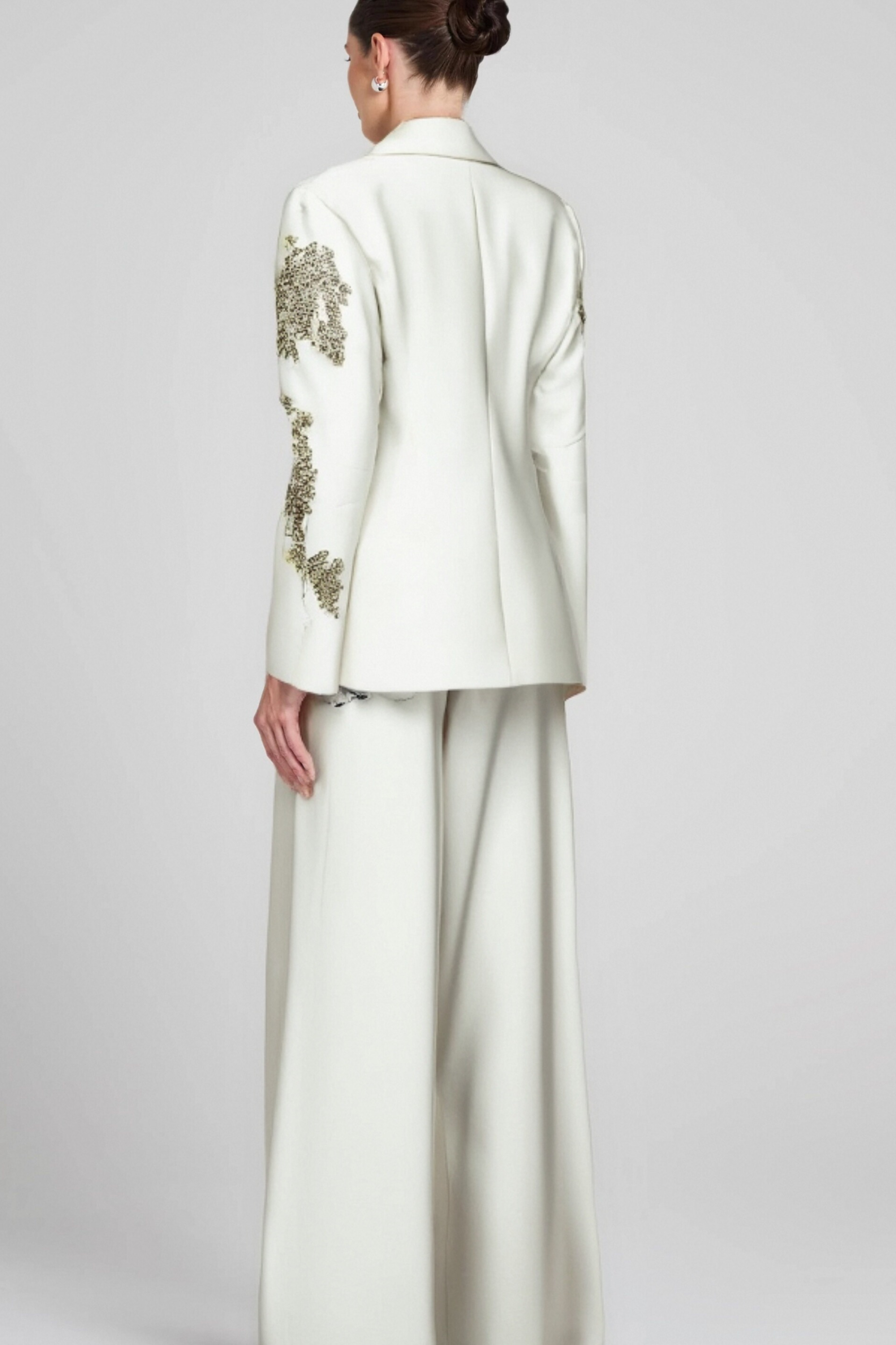 Flowering Girl Women Winee Rhinestones Embellished Blazer Set White
