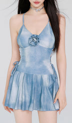 Flowering Girl Women Dodson Blue Flower One-Piece Swimsuit