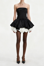Lucie Black Petal-Layered Strapless Corset Mini Dress