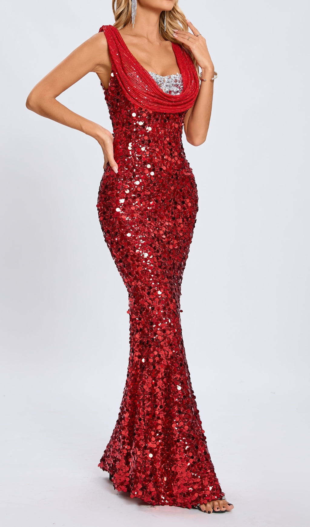 Flowering Girl Women Sleeveless Sequin Maxi Dress In Red