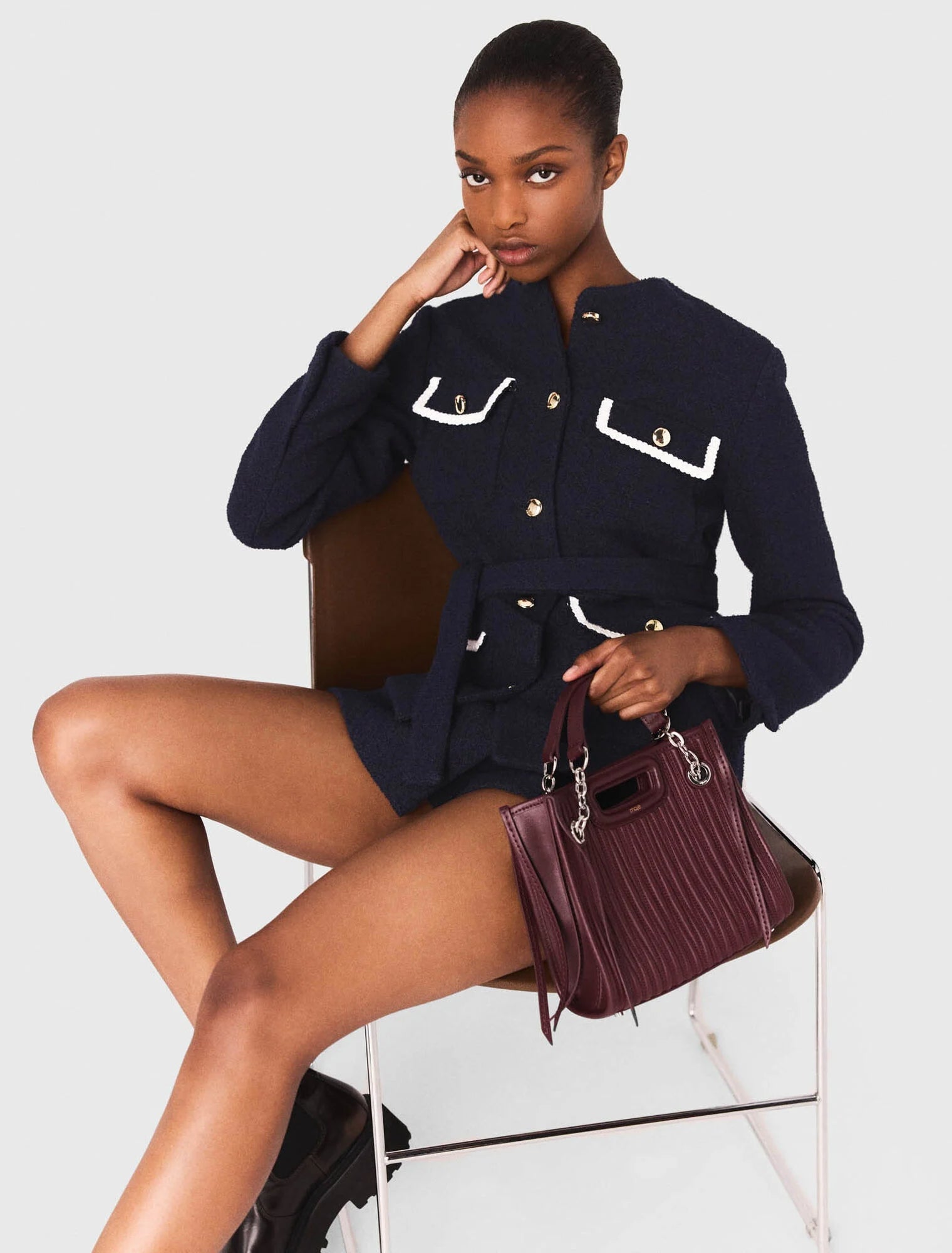 Sigrid Navy Blue 4-Pocket Tweed Jacket