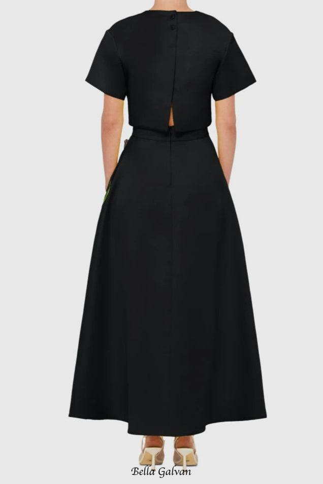 Indie Appliqué Sleeve Iris Print set in black