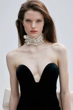Flowering Girl Women hermosa silk strapless bow gown in black